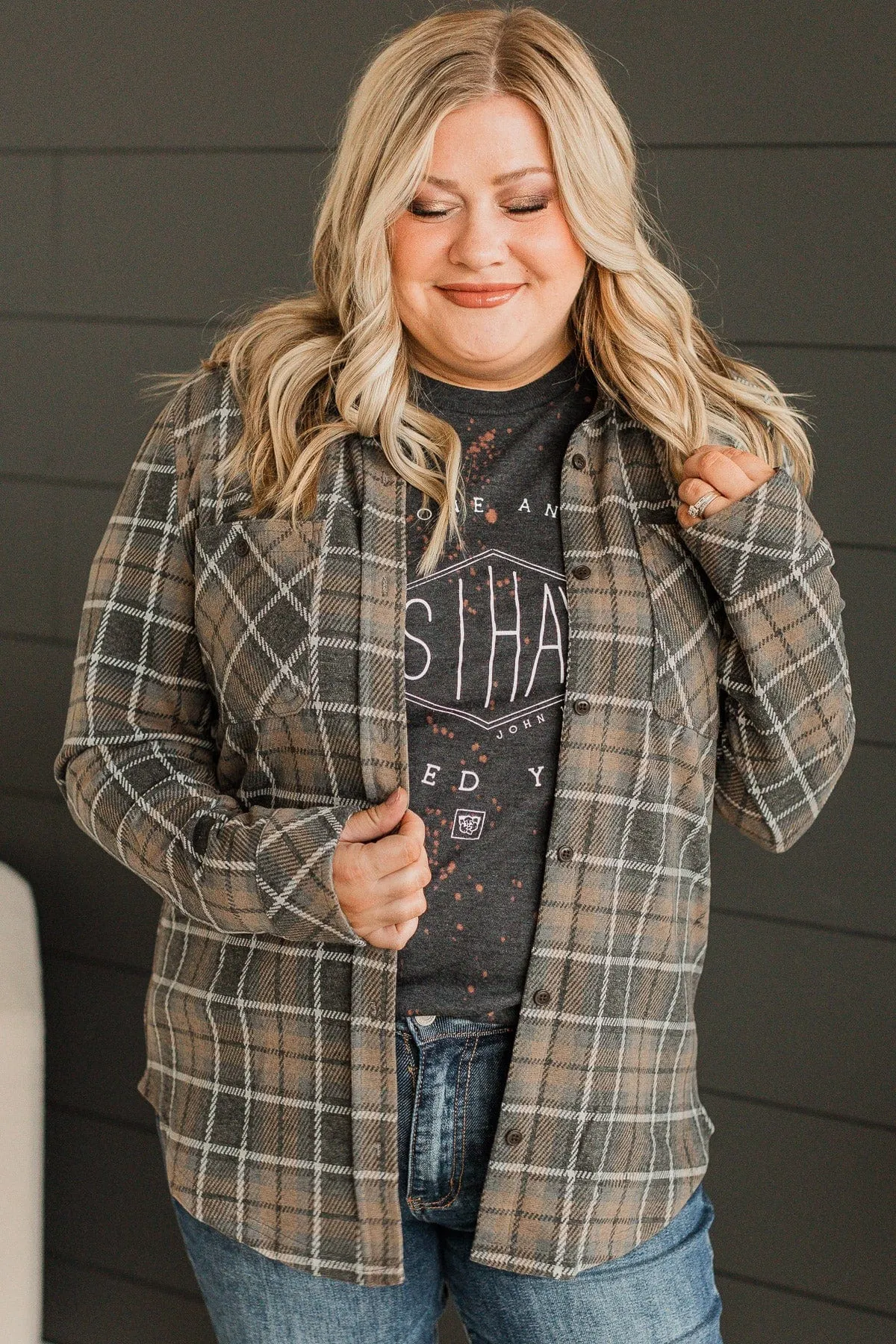 Thread & Supply Free Falling Plaid Shirt Jacket- Charcoal