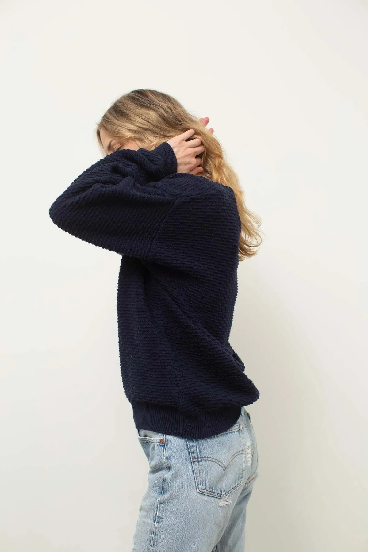 V-Neck Cotton Sweater - Navy