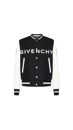 Varsity Jacket in Wool and Leather - White/Black