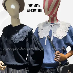 Vivienne Westwood  |Crew Neck Plain Cotton Lace Puff Sleeves Logo