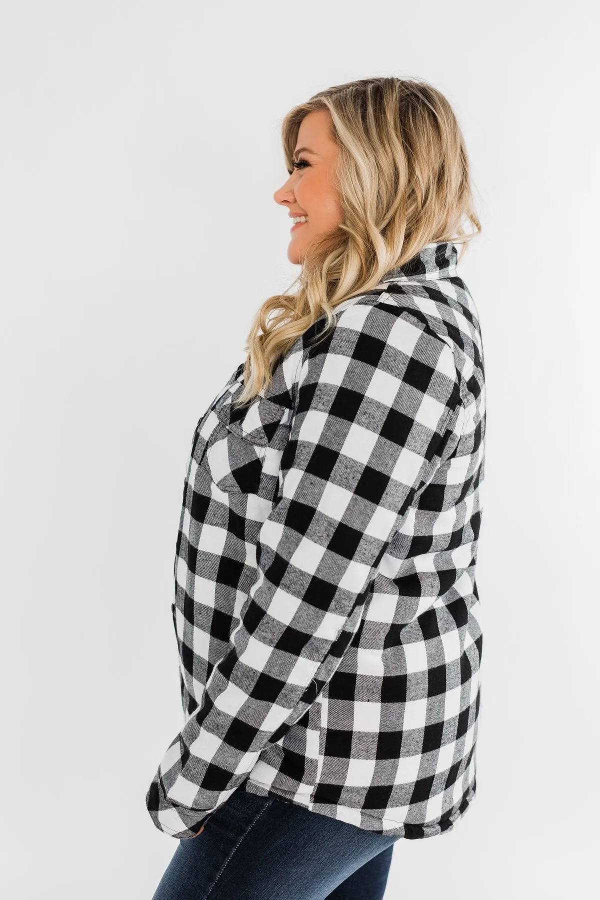 Warm Me Up Button Up Jacket- Black & White