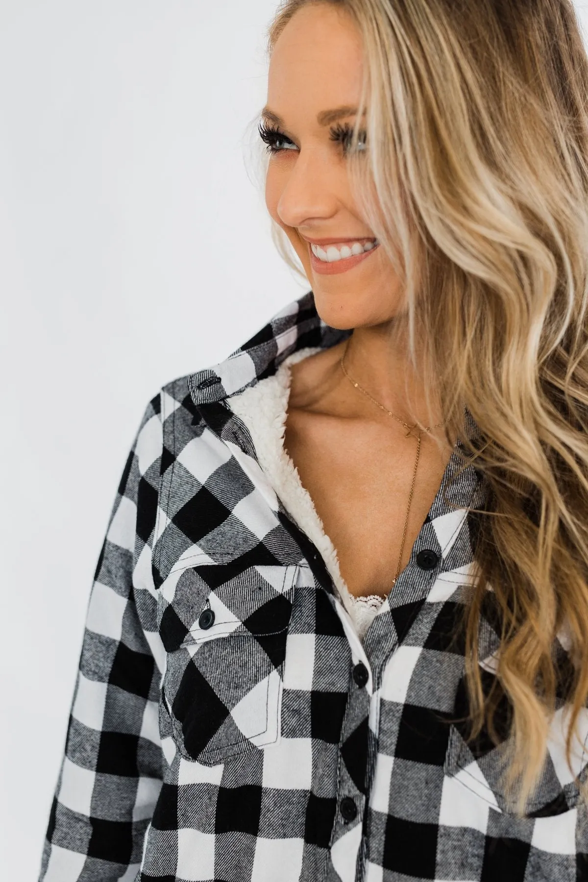 Warm Me Up Button Up Jacket- Black & White