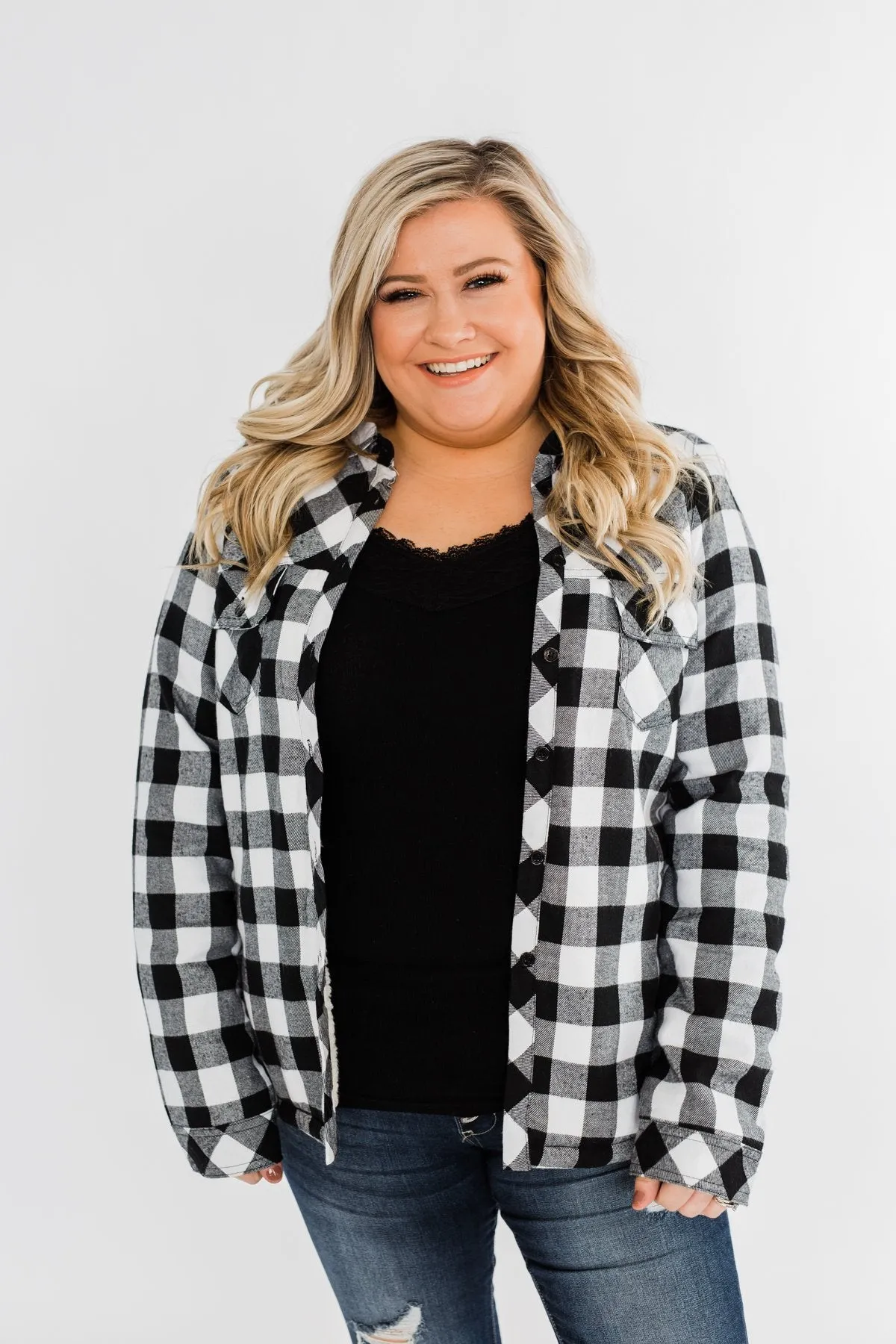 Warm Me Up Button Up Jacket- Black & White