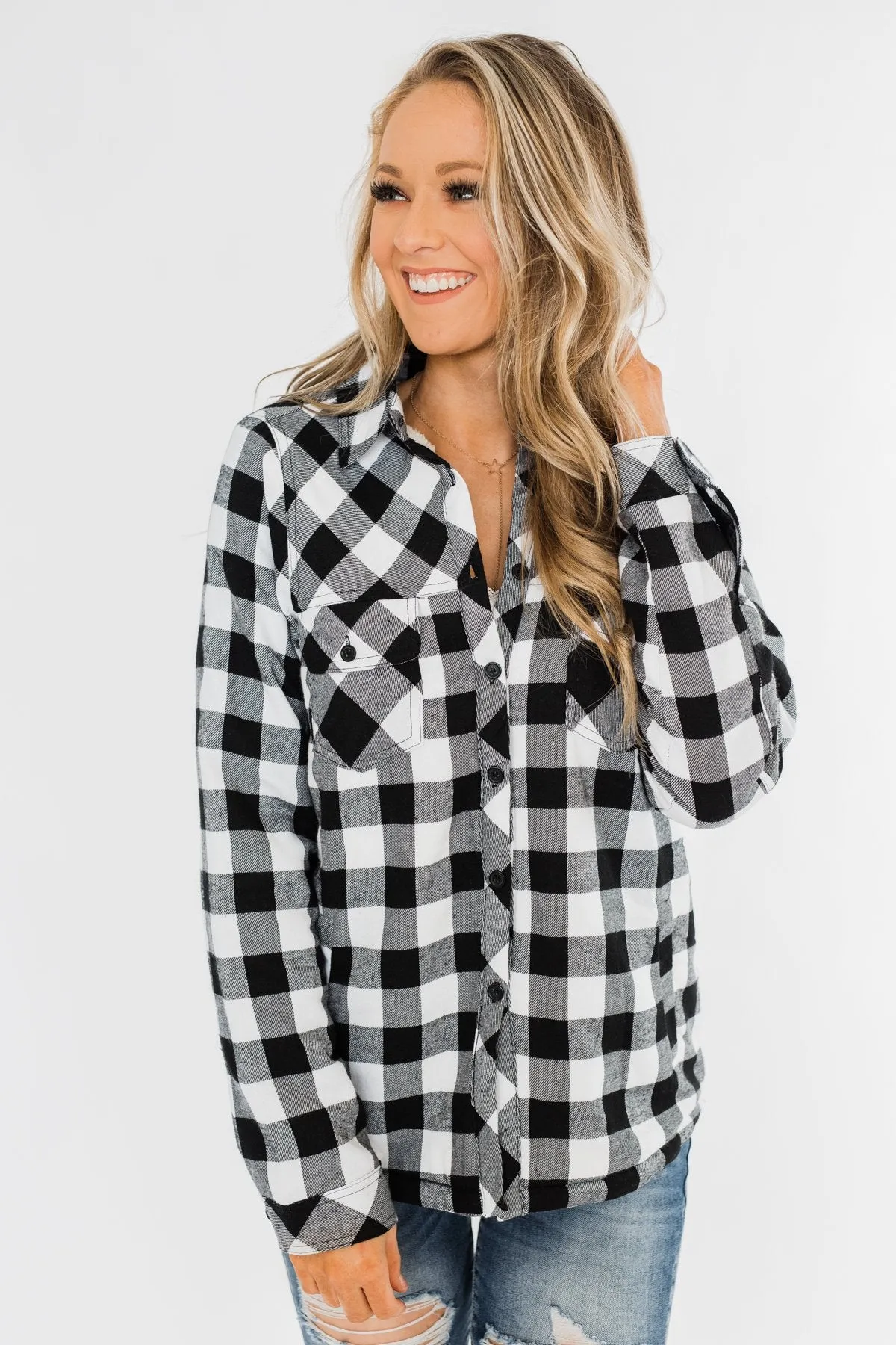 Warm Me Up Button Up Jacket- Black & White