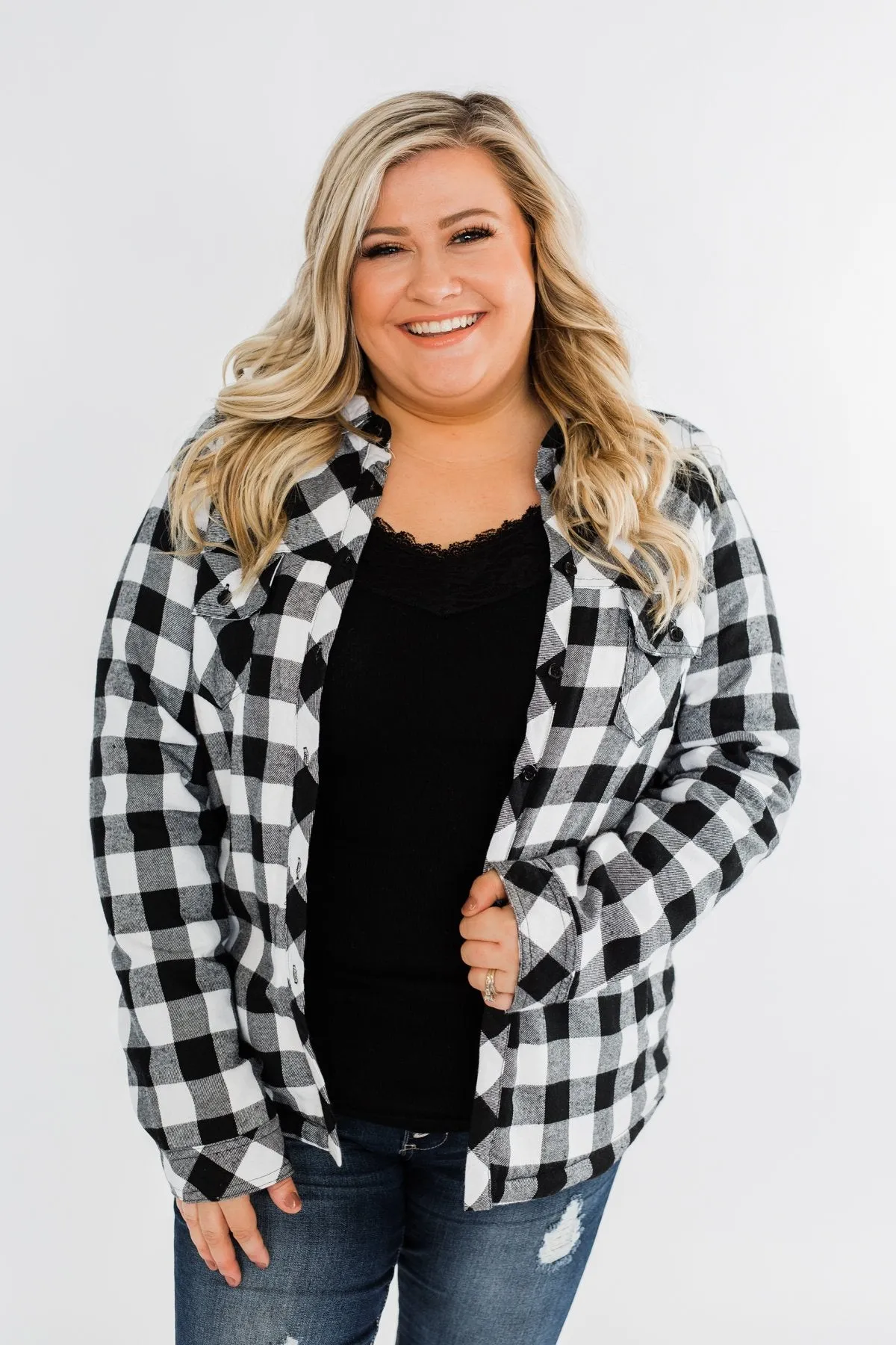 Warm Me Up Button Up Jacket- Black & White