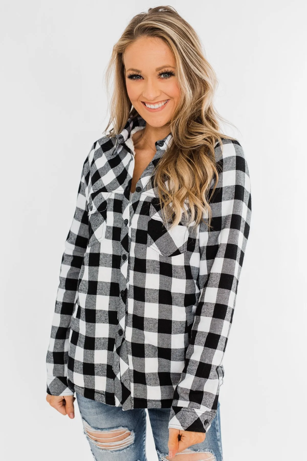 Warm Me Up Button Up Jacket- Black & White