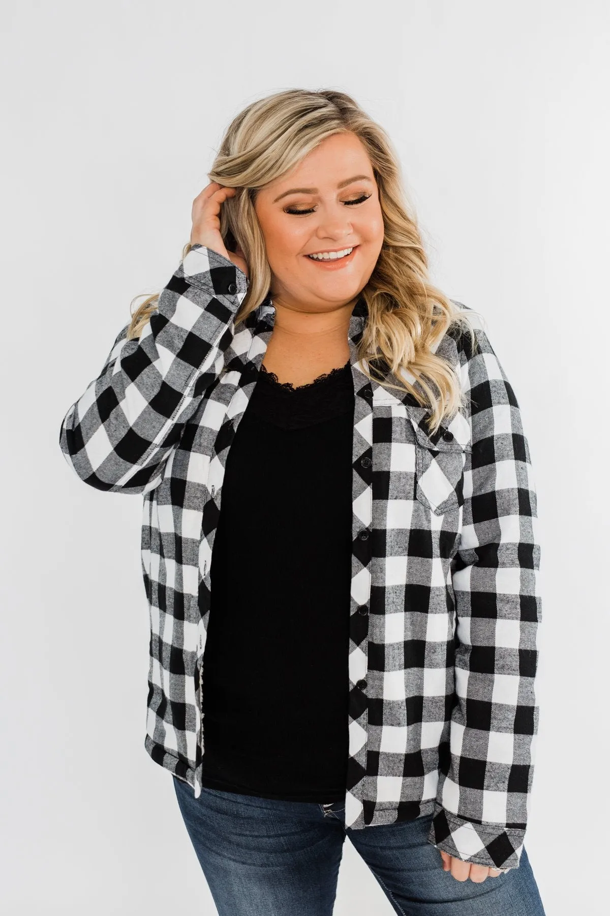 Warm Me Up Button Up Jacket- Black & White