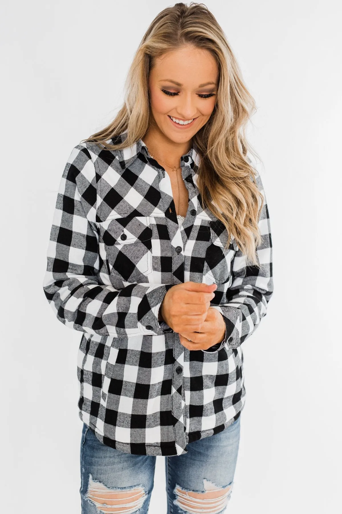 Warm Me Up Button Up Jacket- Black & White