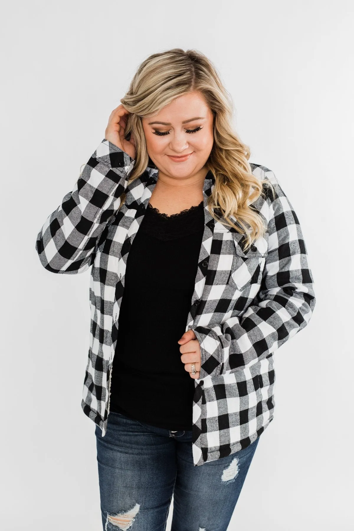 Warm Me Up Button Up Jacket- Black & White