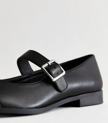 Wide Fit Black Leather-Look Mary Jane Shoes New Look