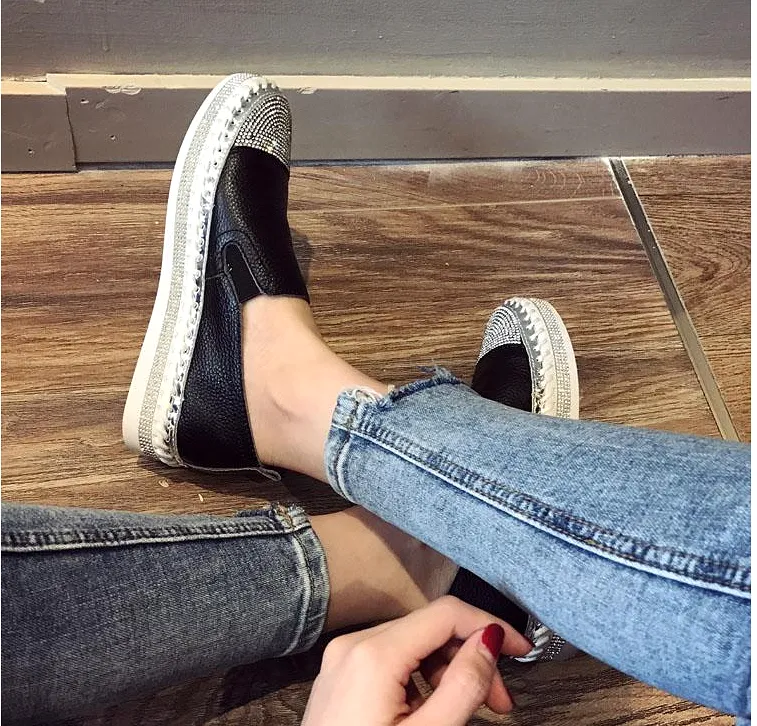 Women Genuine Leather Creepers Flats