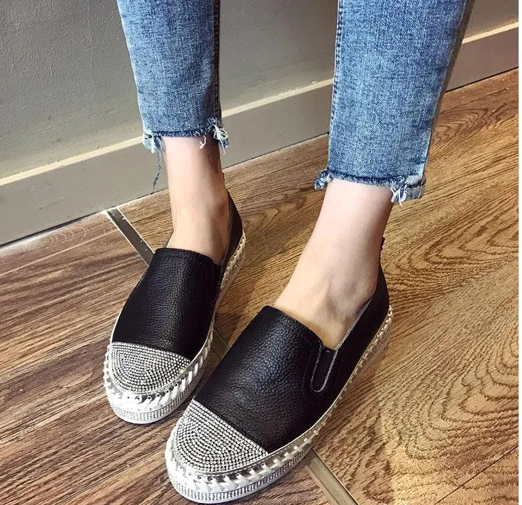 Women Genuine Leather Creepers Flats