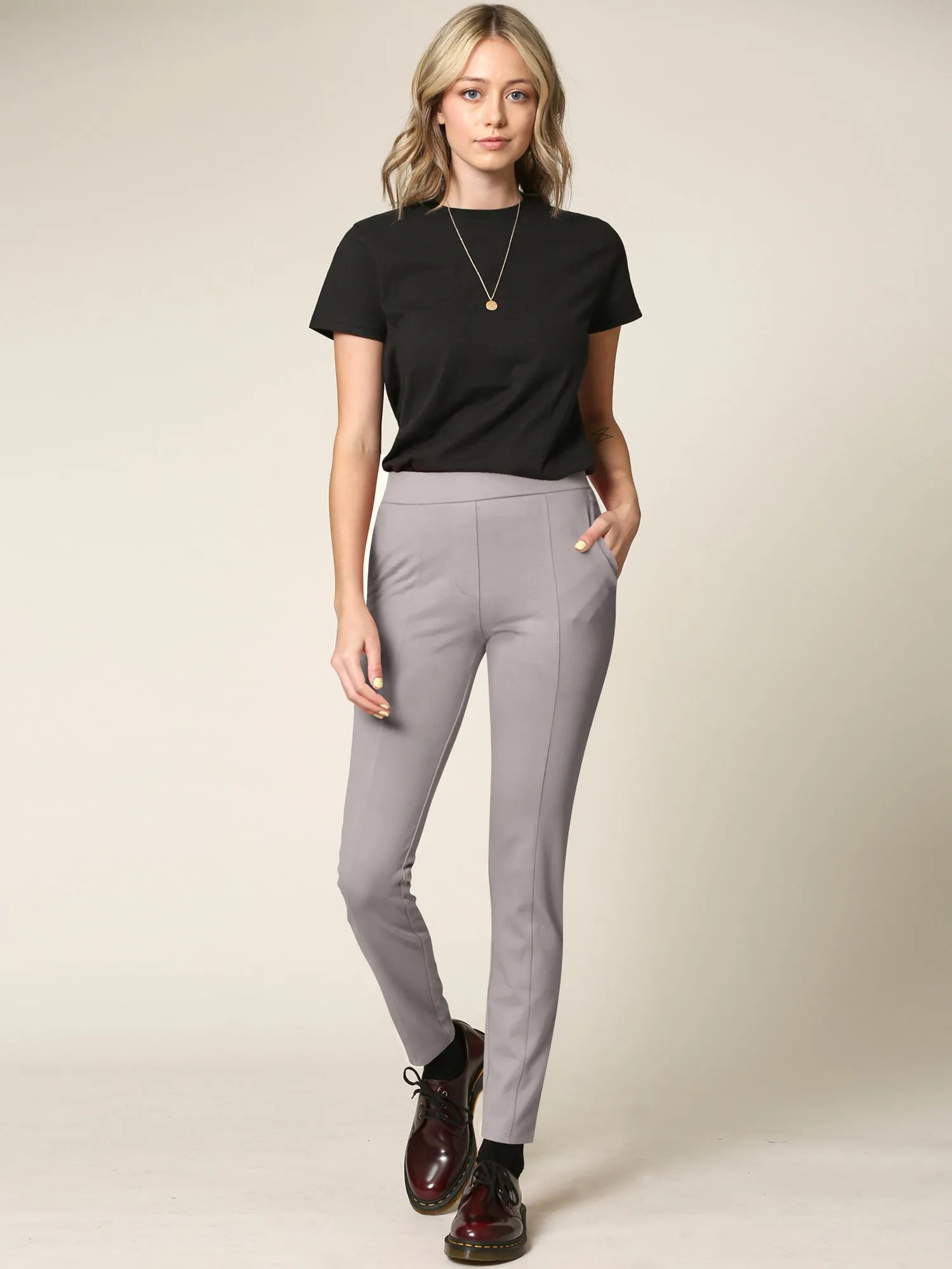 Women's Pull On Legging Ponte Tummy Control Skinny Pant With Pockets