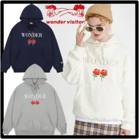 WONDER VISITOR  |Unisex Street Style Logo Hoodies & Sweatshirts