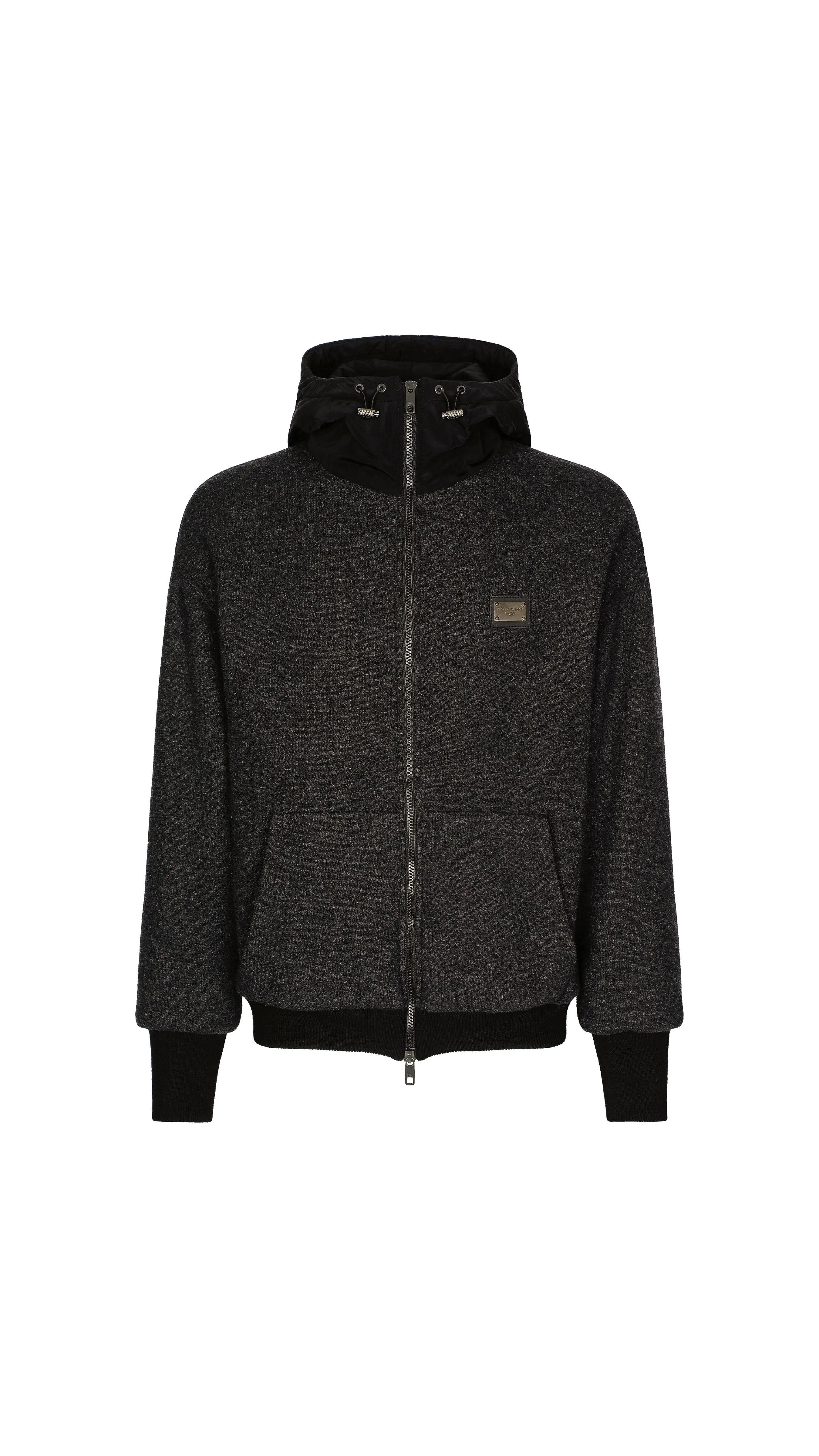 Wool Jersey Jacket With Hood And Logo - Black