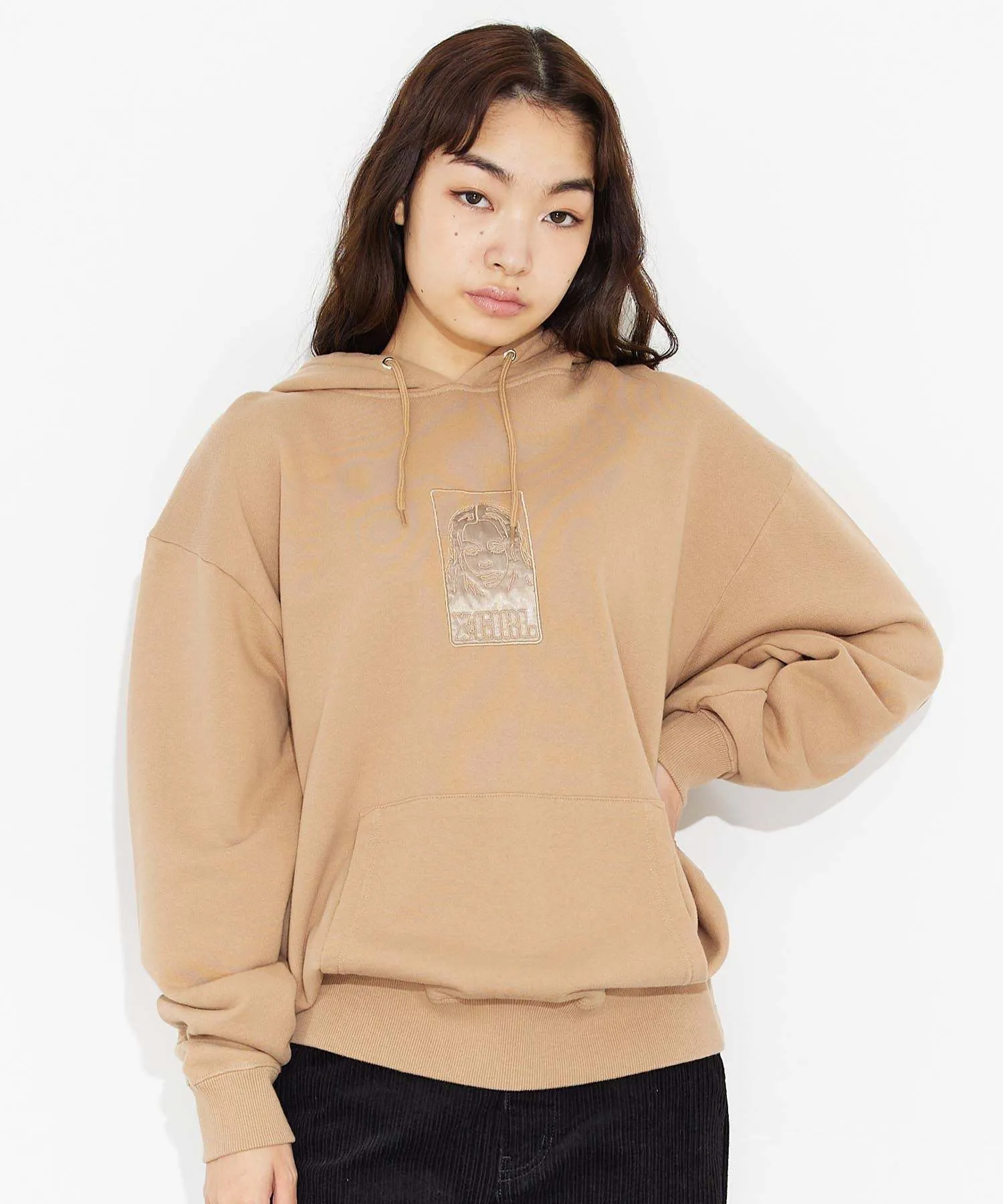 X-girl  |Sweat Street Style Long Sleeves Plain Cotton Logo