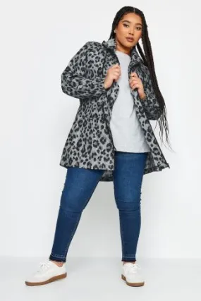 YOURS Curve Grey Animal Print Lightweight Parka Jacket