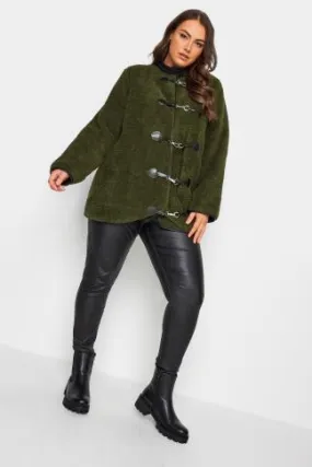 YOURS LUXURY Curve Green Faux Fur Toggle Jacket